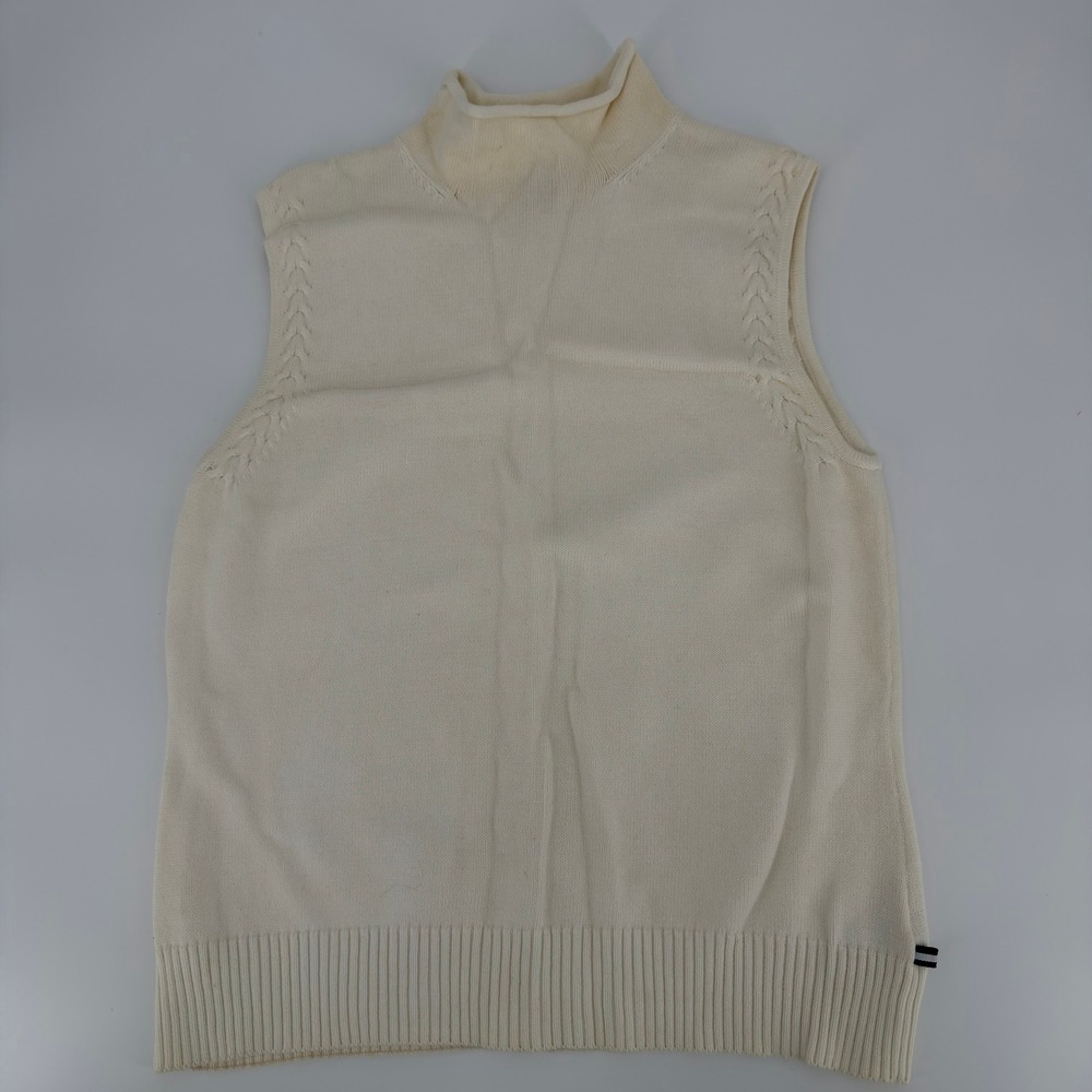 IZOD Womens Cream Mock Neck Sleeveless Knit Sweater Vest M